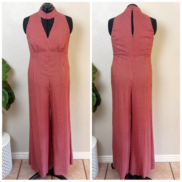 Anthropologie Farida High Neck Red Floral Printed Jumpsuit size 4 - Picture 2 of 9